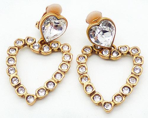 Collectible Contemporary - Oscar de la Renta Crystal Heart Earrings