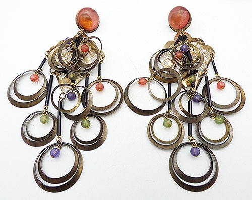 Boho & Ethnic - Brass Dangling Rings Chandelier Earrings