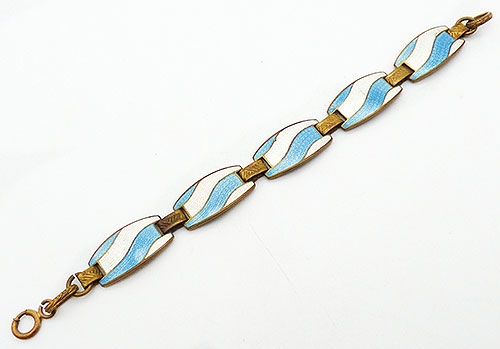Art Deco - Blue and White Enamel Brass Bracelet