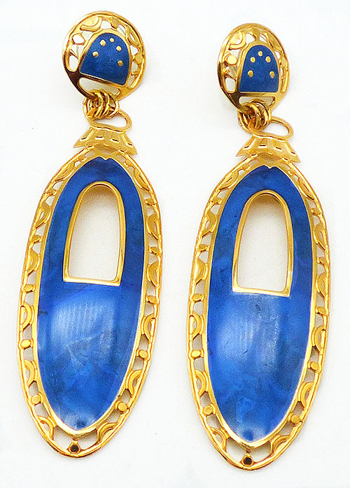 Newly Added Edgar Berebi Long Blue Enamel Earrings