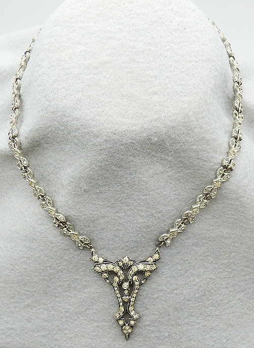 Necklaces - French Art Deco Clear Rhinestone Necklace