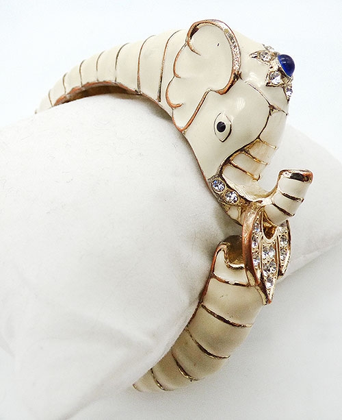 Bracelets - Cream Enamel Elephant Clamper Bracelet