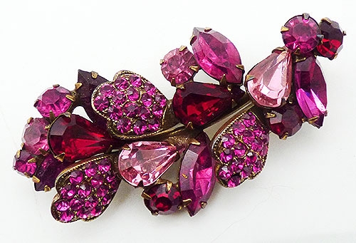 Florals - Pink and Red Rhinestone Floral Brooch