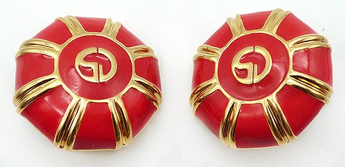 Earrings - St, John Red Enamel Logo Earrings