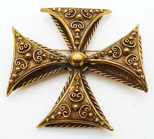 Misc. Signed A-F - Accessocraft Etruscan Style Maltese Cross Brooch