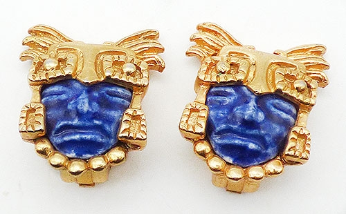 Misc. Signed S-Z - Salvador Teran Marbel Blue Aztec Earrings