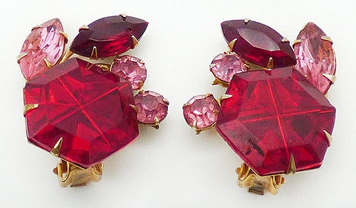 Beau Jewels - Beau Jewels Red and Pink Rhinestone Earrings