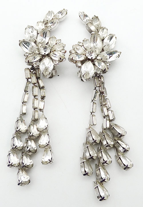 Bridal, Wedding, Special Occasion - Weiss Clear Rhinestone Climber Fringe Earrings