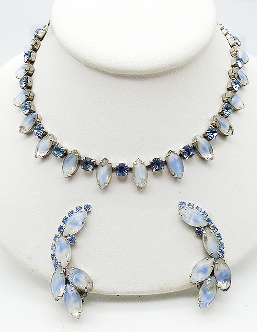 Newly Added Pale Blue Givré Glass Rhinestone Necklace Set
