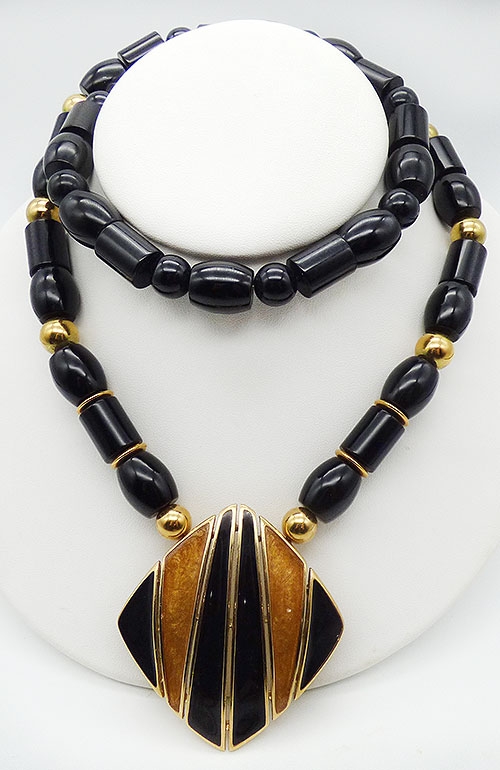 Newly Added Trifari Black and Gold Necklace