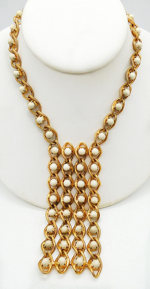 Necklaces - White Beads in Gold Chains Necklace