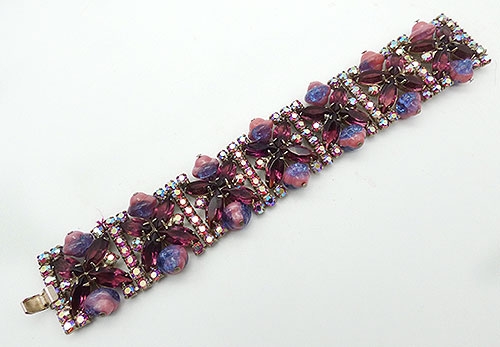 Bracelets - Pink and Amethyst Rhinestone with Glass Beads Bracelet