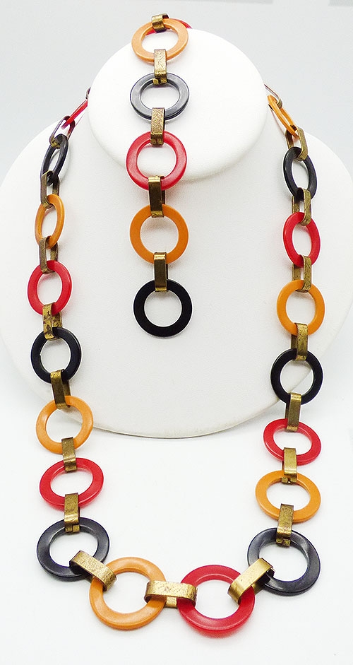 Sets & Parures - Bakelite Rings Necklace Bracelet Demi