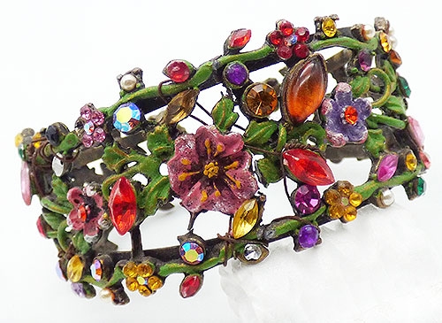 Florals - Enameled Colorful Flowers and Vine Bracelet