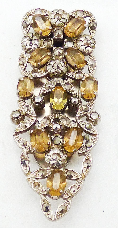 Marcasite Jewelry - Light Topaz and Marcasite Silver Dress Clip