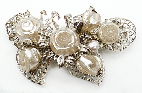 Pearl Jewelry - Miriam Haskell Big Pearl Floral Brooch