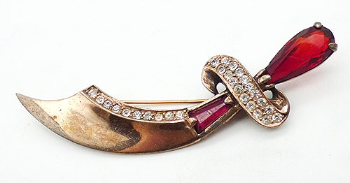 Retro Moderne - Sterling Vermeil Jeweled Sword Brooch
