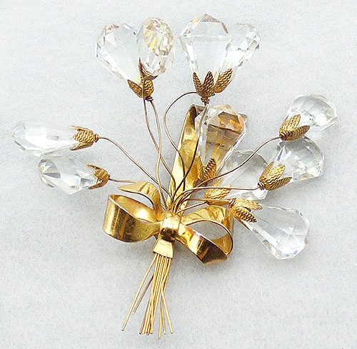 Retro Moderne - Sterling Vermeil Trembling Crystals Bouquet Brooch