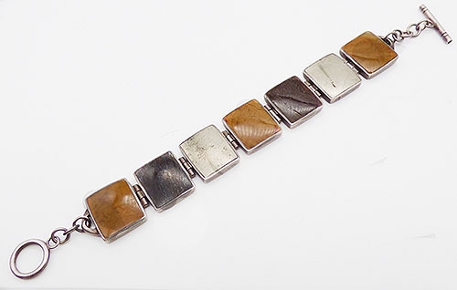 Sterling Silver - Sterling Square Aqate Panel Bracelet