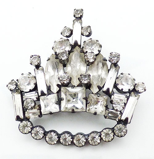 Crowns Swords & Heraldic Jewelry - Weiss Clear Rhinestone Crown Brooch