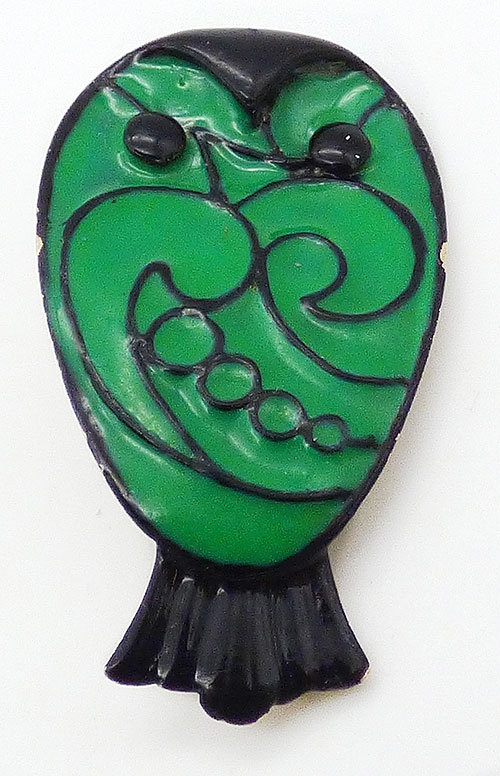 Figural Jewelry - Birds & Fish - Eisenberg Enamel Green Owl Brooch