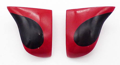 Earrings - Red and Black Chunky Plastic Earrings