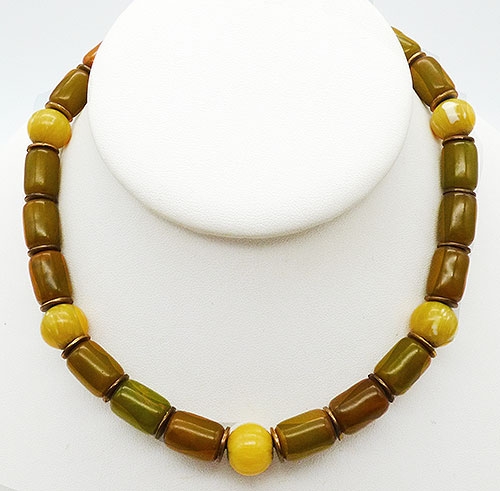Bakelite, Celluloid, Galalith - Rousselet Marbled Galalith Bead Necklace