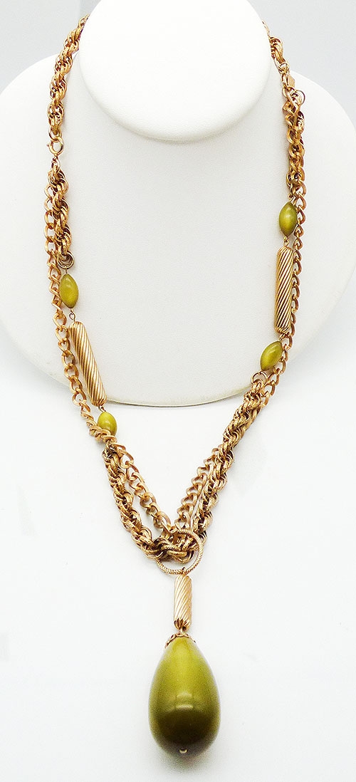 Newly Added Sarah Coventry Green Avocado Moonglow Necklace