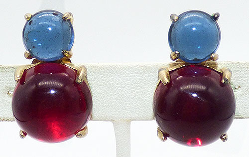 Newly Added Red and Blue Glass Cabochon Earrings