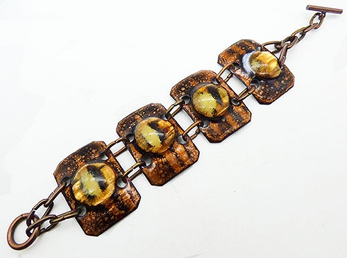 Bracelets - Enamel and Fused Glass Copper Link Bracelet