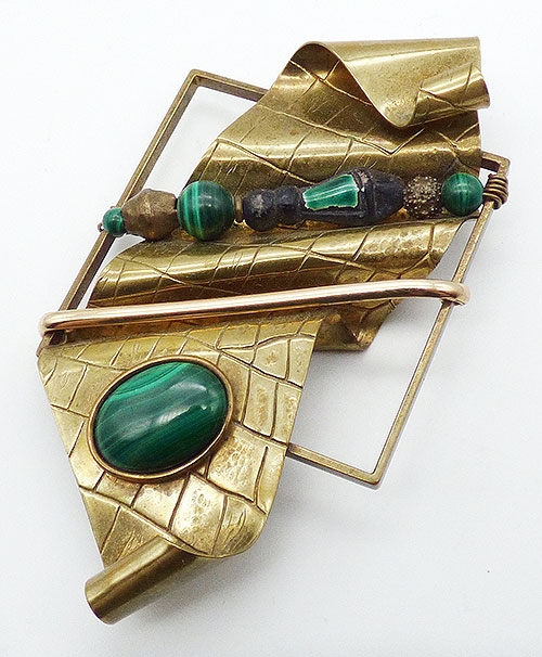 Mid-Century Modern - Artisan Abstract Modern Brass Brooch