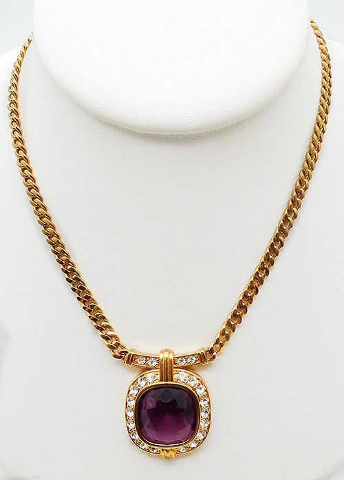 Newly Added Monet Amethyst Glass Gold Tone Necklace