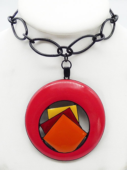 Trend Spring 2022: Saturated Color Jewelry - Enameled Pop-Art Geometric Pendant Necklace