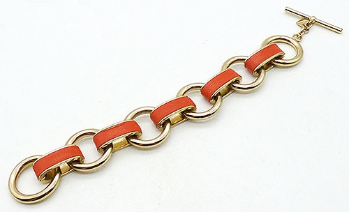 Misc. Signed A-F - Banana Republic Orange Leather Link Bracelet