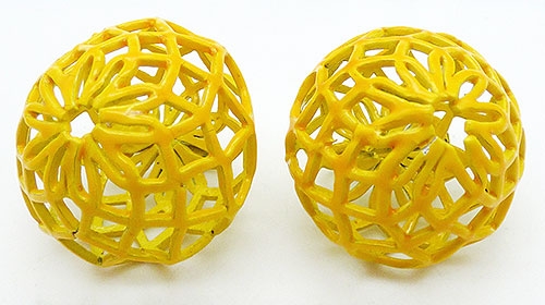 Earrings - Yellow Enamel Cage Earrings