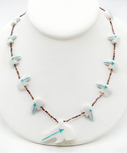Native American - Zuni Marble Turquoise Heartline Bear Fetish Necklace