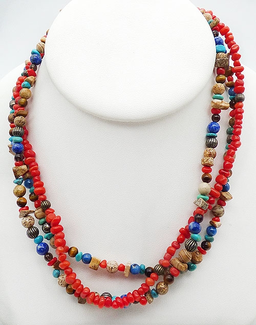 Misc. Signed M-R - Carolyn Pollack Coral and Stone Bead Necklace