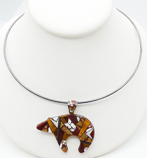 Newly Added Orlando Spencer TSF Inlaid Sterling Bear Pendant Necklace