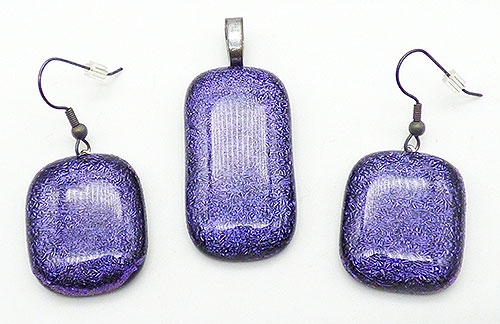 Collectible Contemporary - Purple Dichroic Glass Pendant Set