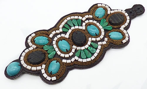 Natural Stones/Gems - Native American Leather and Gemstones Bracelet