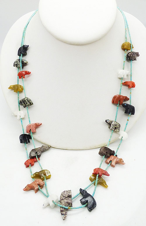 Necklaces - Zuni Stone Bear Fetish Double Necklace