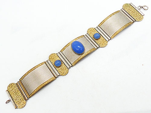 Art Deco - H. F. Barrows Glass Cabochon Silver and Gold Bracelet