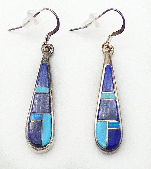 Sterling Silver - Native American Sterling Lapis Turquoise Earrings