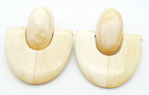 Over-the-Top '80's - Monies(?) Laminated Horn Oversized Earrings