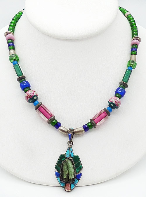 Sterling Silver - Sterling Green Tourmaline Glass Bead Necklace