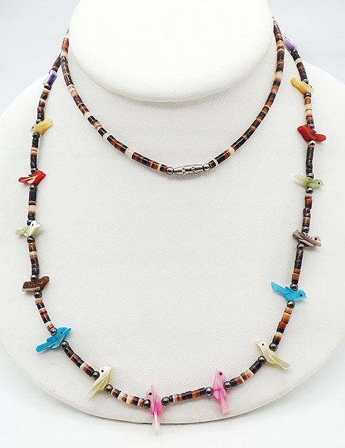 Necklaces - Zuni Bird Fetish Heishi Steel Necklace