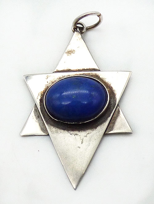 Jewish Jewelry/Judaica - Modernist Sterling Lapis Star of David Pendant