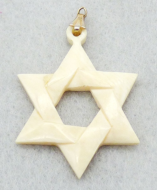 Bone and Horn - Carved Jewish Star of David Pendant
