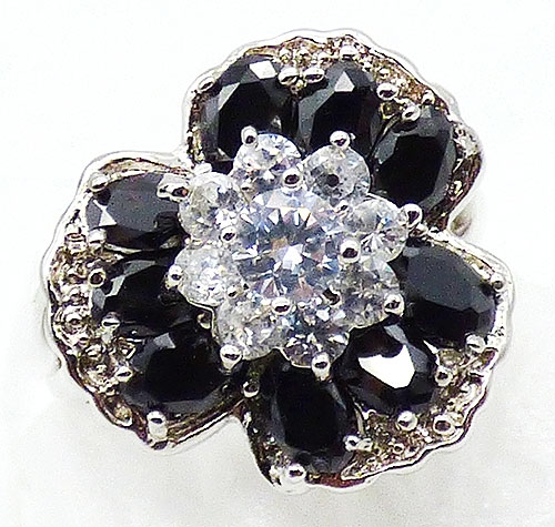 Collectible Contemporary - Rhodium Plated Sterling Black and Clear CZ Ring
