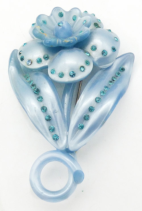 Newly Added Blue Lucite Moonglow Flower Brooch